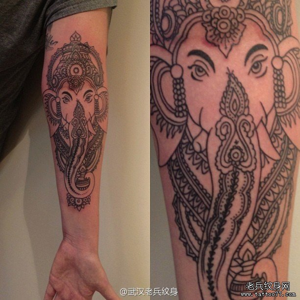 纹身秀图吧推荐一款手臂象神纹身图案