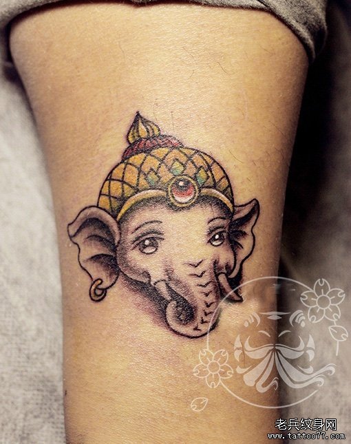 纹身秀图吧推荐一款手臂象神文身图案