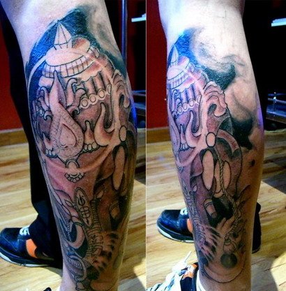 东南亚民族崇敬的腿部象神纹身图案