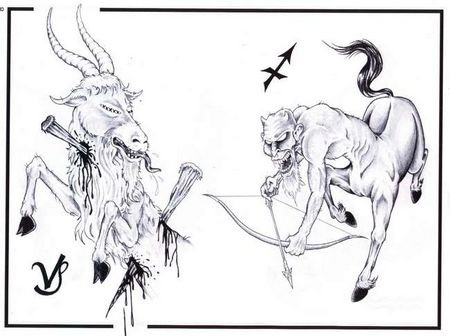 一款射手座羊星座纹身图案