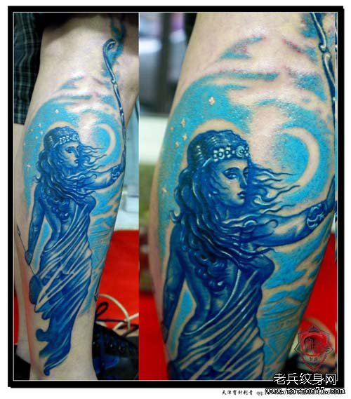 腿部漂亮的射手座纹身图案