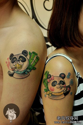 手臂可爱的情侣熊猫纹身图案