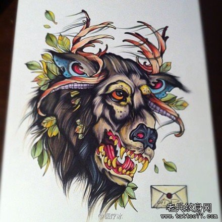 一款school风格的羊头纹身手稿