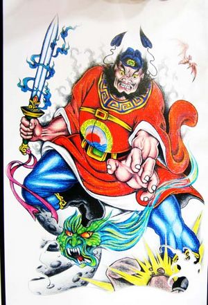 满背钟馗抓鬼纹身图图片