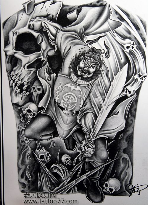 钟馗纹身手稿:满背钟馗纹身手稿