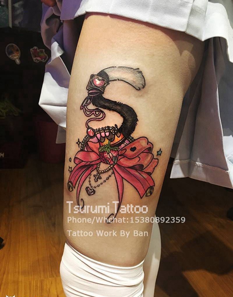 原创蝴蝶款猫尾巴纹身图片_