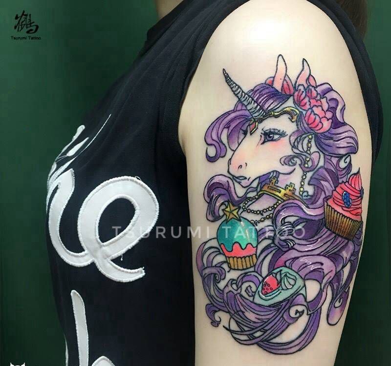 甜品独角兽纹身图片_成品手臂清新原创动物纹身图案