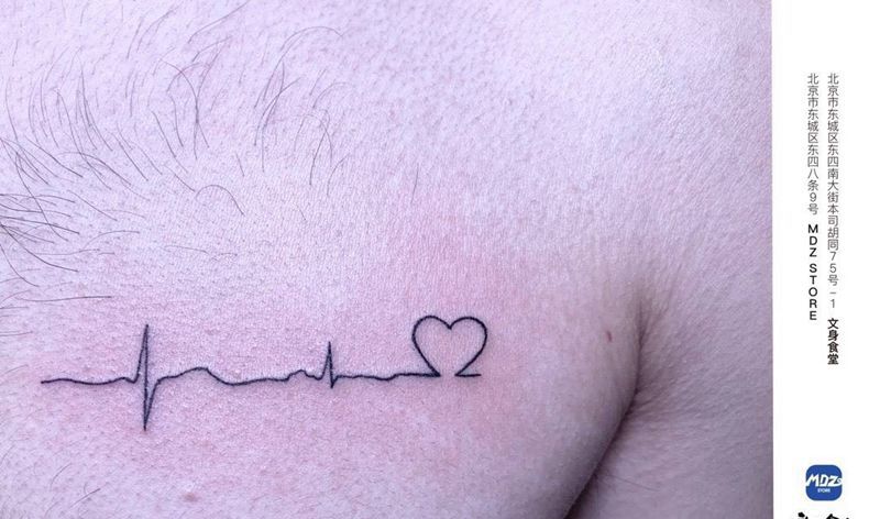 心电图纹身图片_胸部简笔画纹身图案