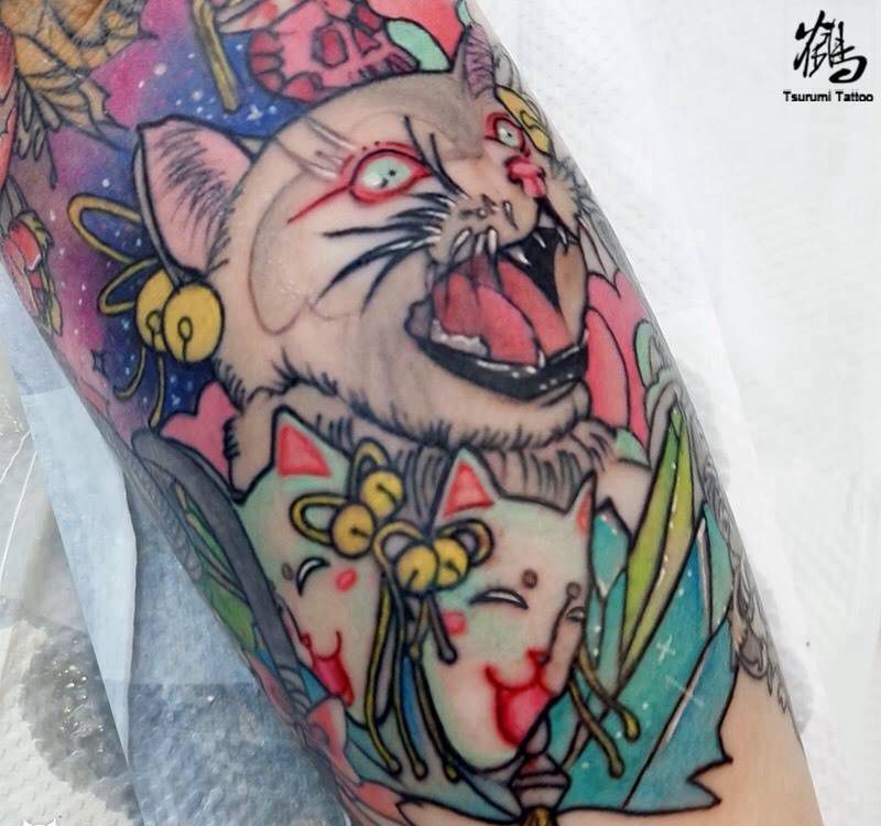 指定风格的原创白猫纹身图片_成品手臂欧美动物原创纹身图案