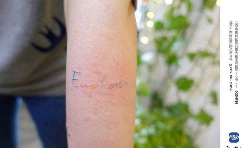 无标题纹身图片_手臂水彩英文纹身图案