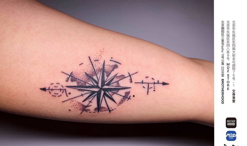 指南针纹身图片_手臂清新纹身图案