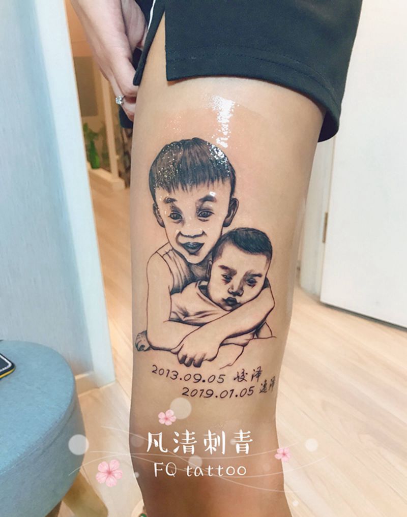 肖像纹身图片_腿部纹身图案