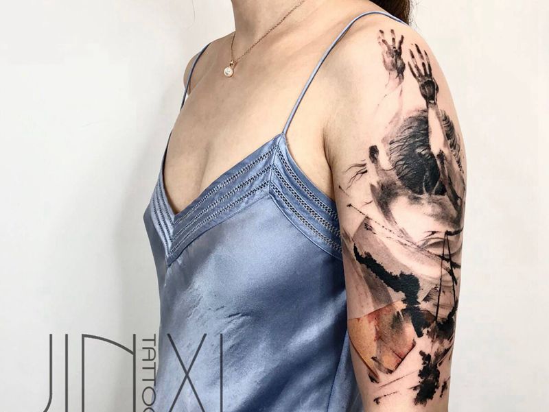 写意纹身图片_手臂水墨纹身图案