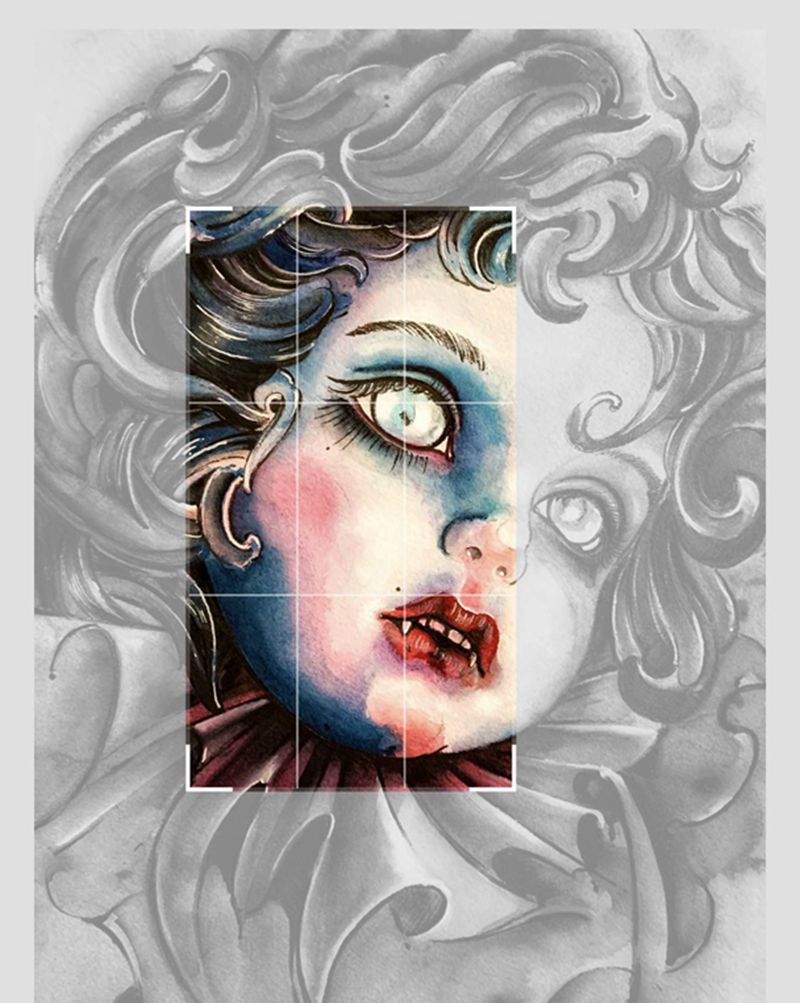 娃娃纹身图片_手臂腿部欧美写实水墨纹身图案