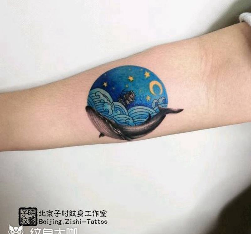 自由纹身图片_手臂欧美写实水彩纹身图案