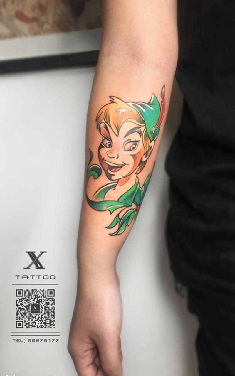 彼得潘纹身图片_成品手臂清新动物原创纹身图案