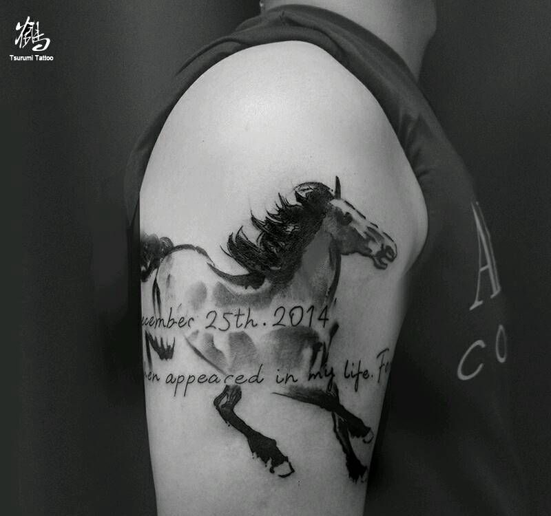 【马】纹身图片_手臂国画原创成品纹身图案