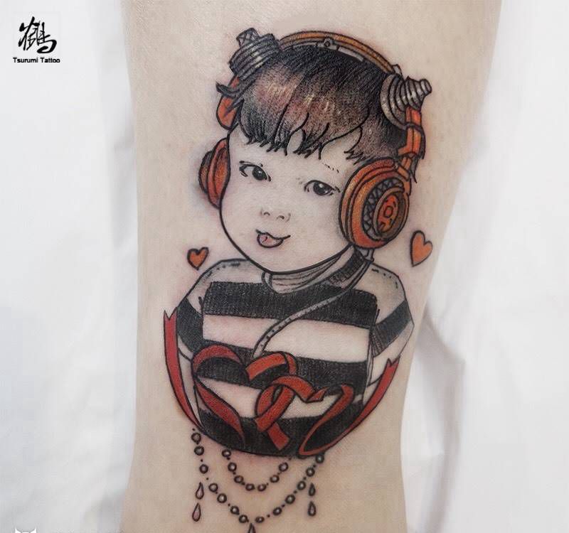 原创 孩子纹身图片_成品手稿脚部腿部肖像写实人物清新原创纹身图案