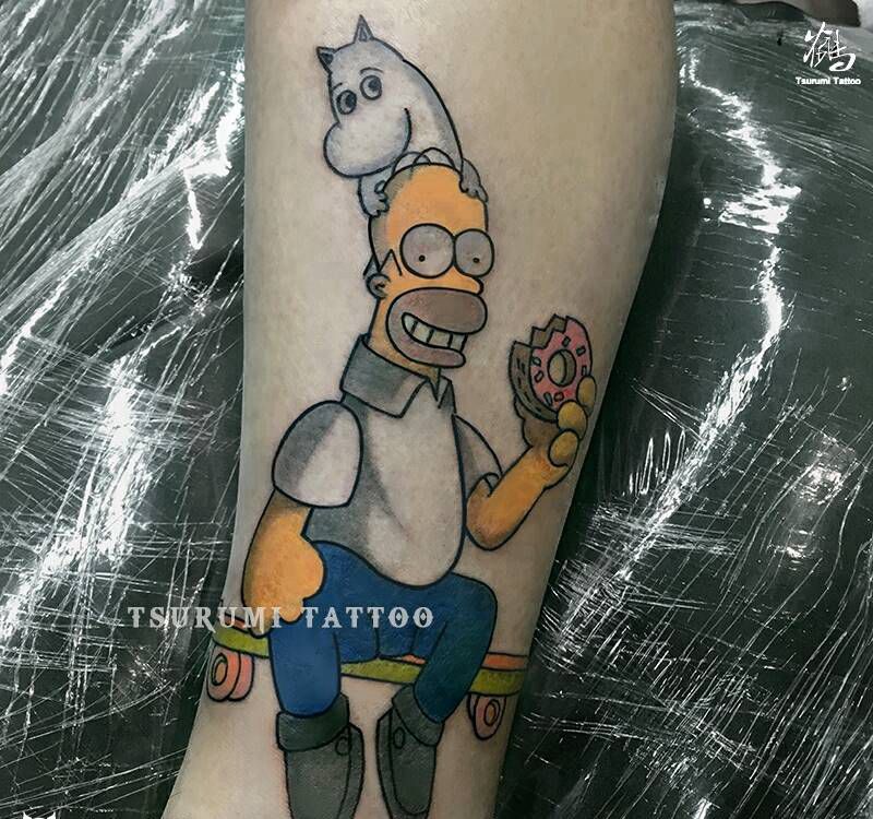 【Homer&Moomin】纹身图片_腿部清新动物人物原创成品手稿纹身图案