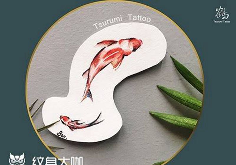 原创情侣小锦鲤纹身图片_成品手稿肩部手臂清新动物原创纹身图案