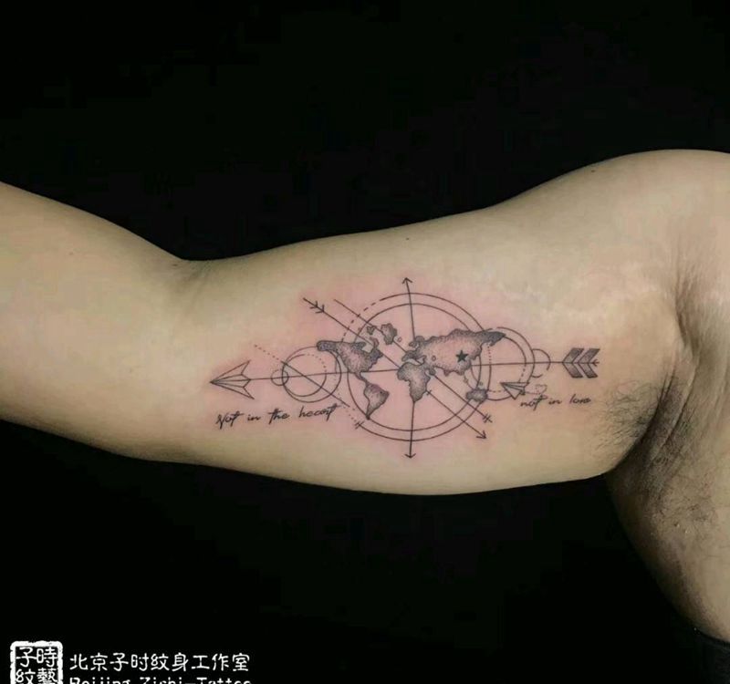 地图纹身图片_手臂欧美写实几何纹身图案