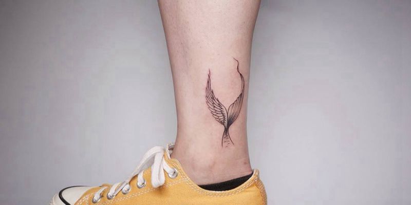 美人鱼尾巴纹身图片_腿部清新纹身图案