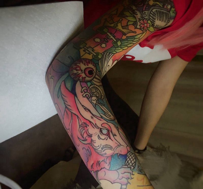 原创 整臂 （未完）纹身图片_成品手稿手臂传统清新原创人物植物动物字符纹身图案