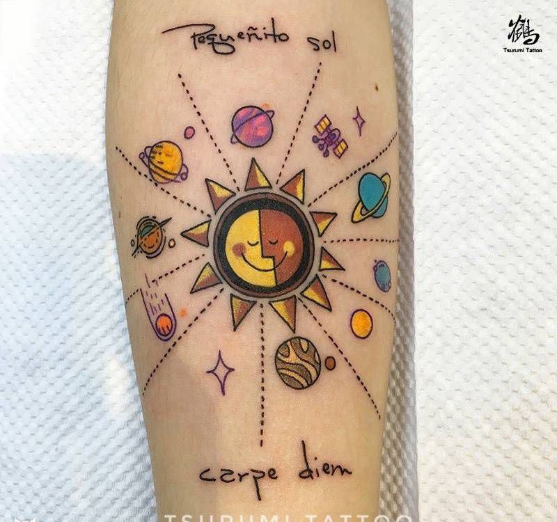 鹤见【自己世界的太阳】纹身图片_成品手稿手臂清新原创纹身图案