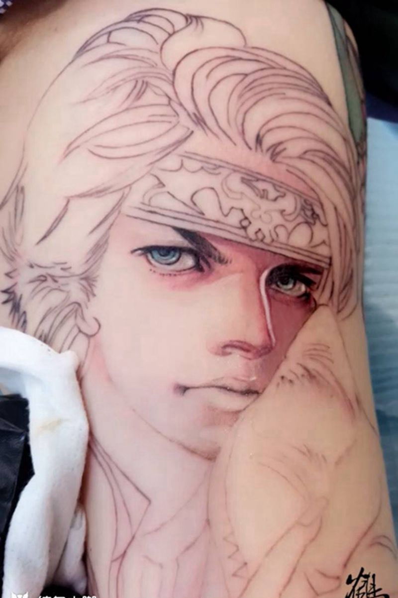 原创客人家猫拟人未完纹身图片_成品手臂写实肖像原创动物人物纹身图案