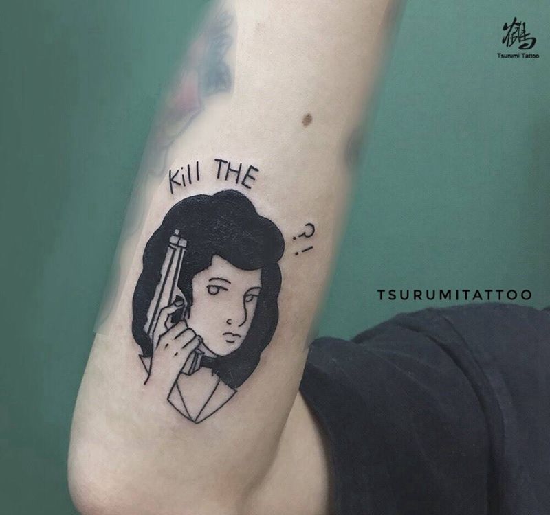 Kill The ？！ （客人提供素材稍作修改）纹身图片_成品手稿手臂原创人物情侣纹身图案