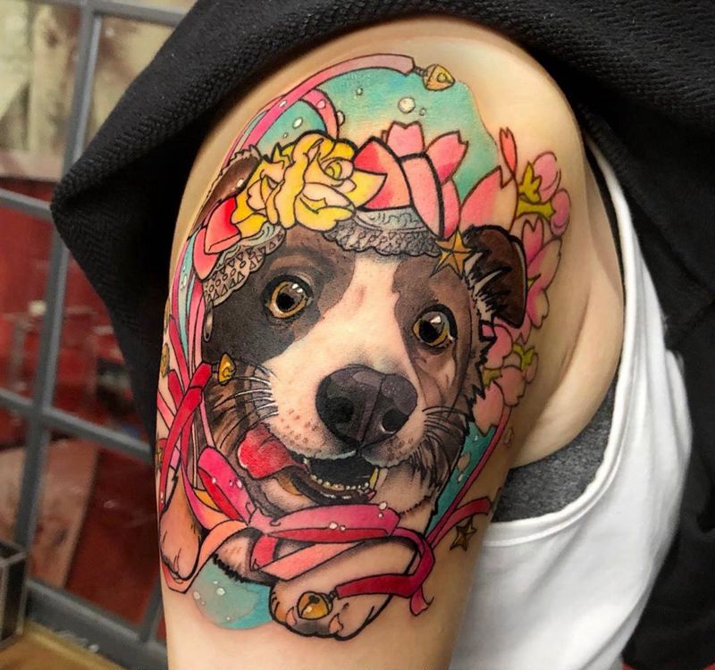 【格格】纹身图片_手臂New School狗边牧纹身图案