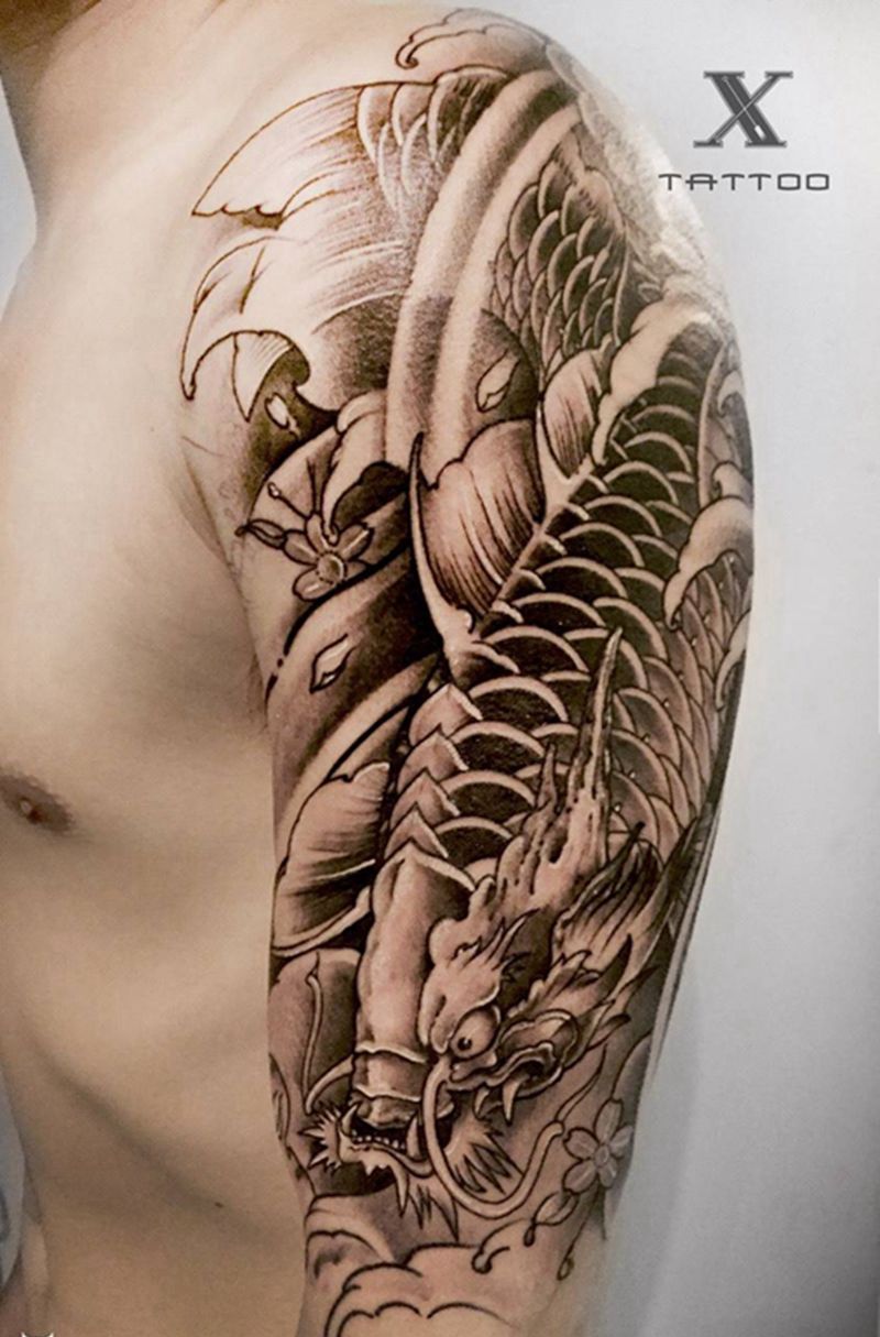 大鲤鱼纹身图片_成品手臂传统动物鱼原创纹身图案