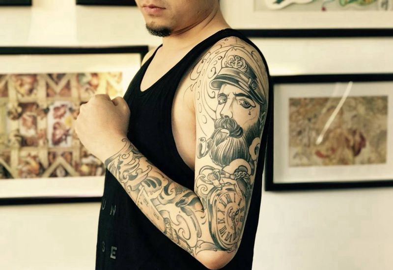 花臂纹身图片_手臂欧美传统鬼神原创纹身图案