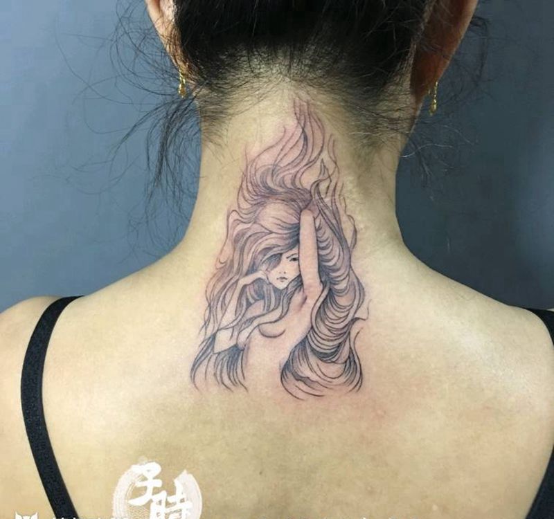 疤痕遮盖纹身图片_颈部欧美人物原创成品纹身图案