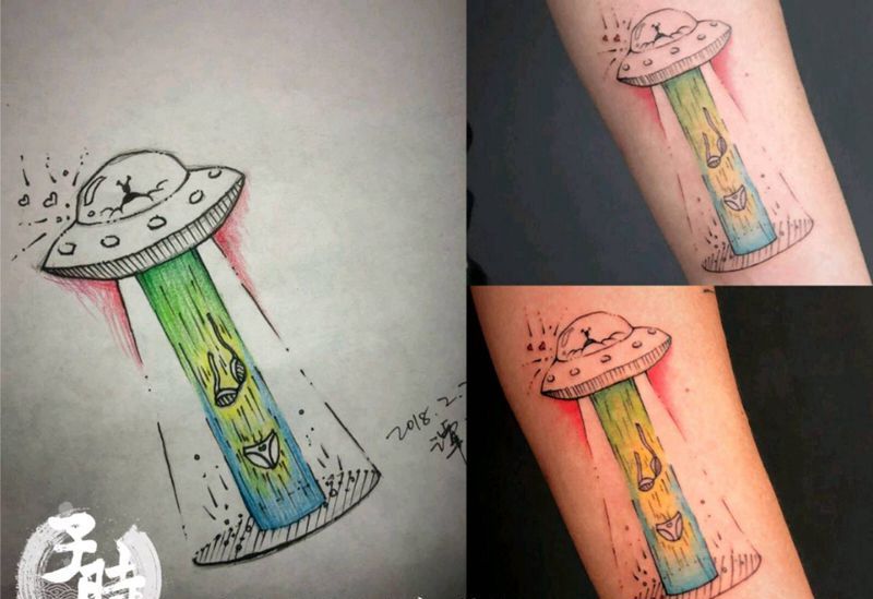 UFO纹身图片_手臂欧美原创成品纹身图案