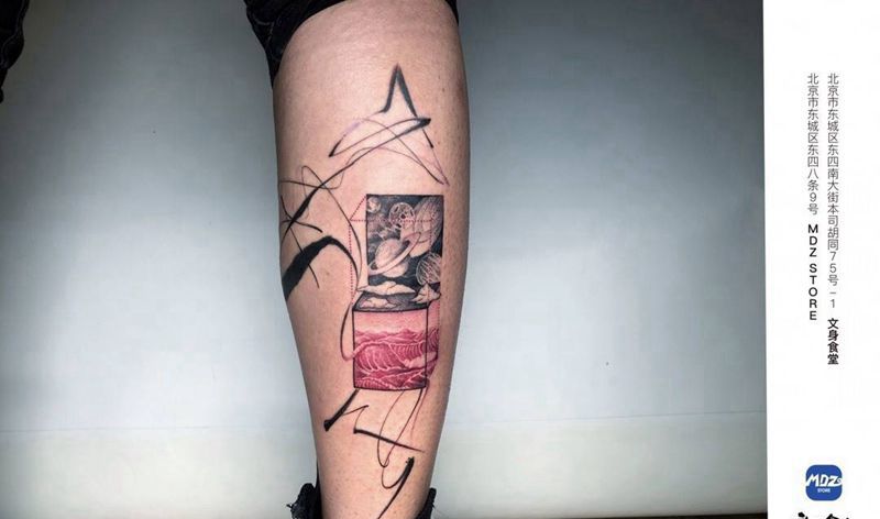 无标题纹身图片_腿部几何点刺纹身图案