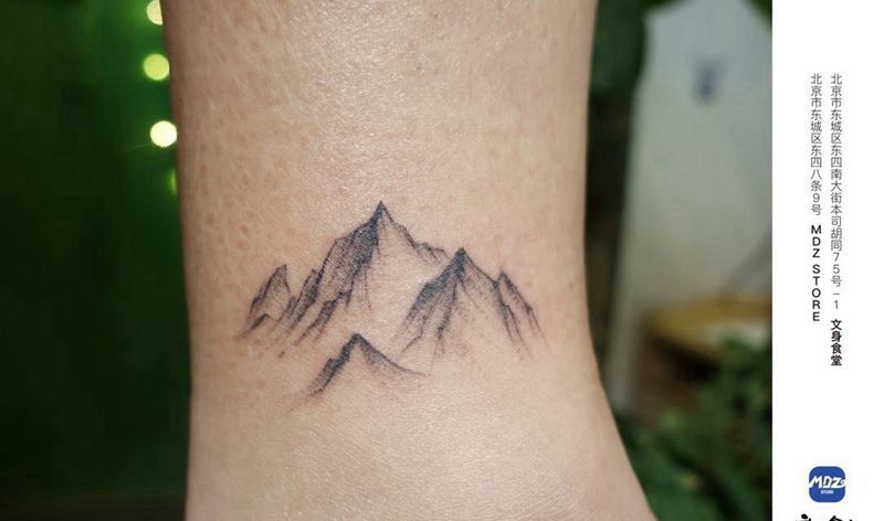 山水纹身图片_脚部简笔画纹身图案