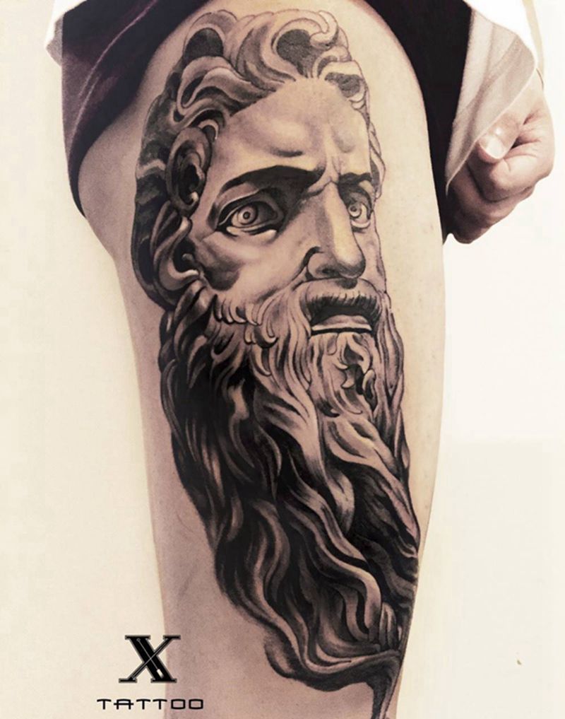 石膏像纹身图片_成品腿部欧美人物原创纹身图案