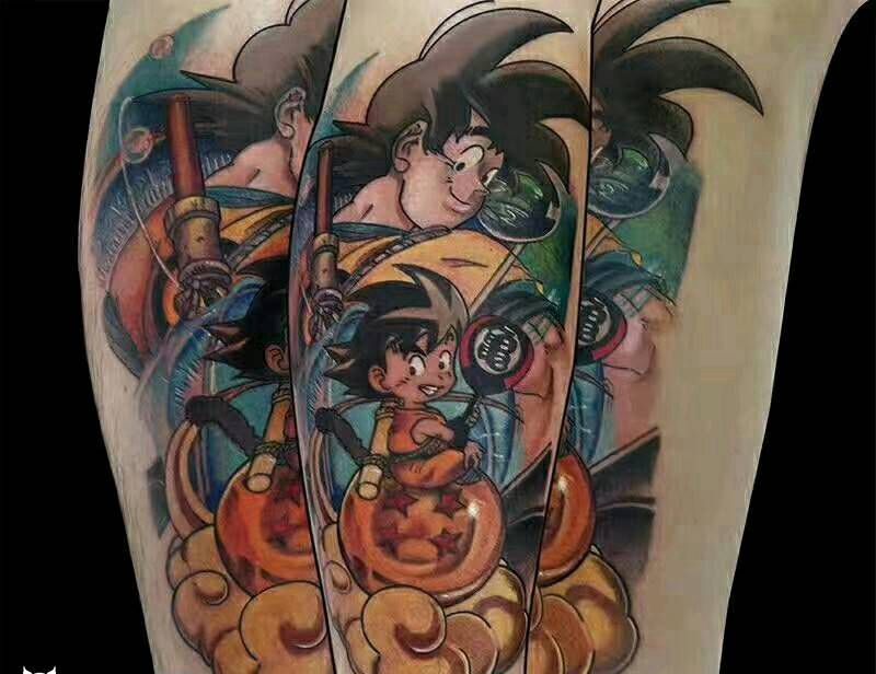 鹤见原创【龙珠·悟空的成长】纹身图片_腿部清新人物原创成品纹身图案
