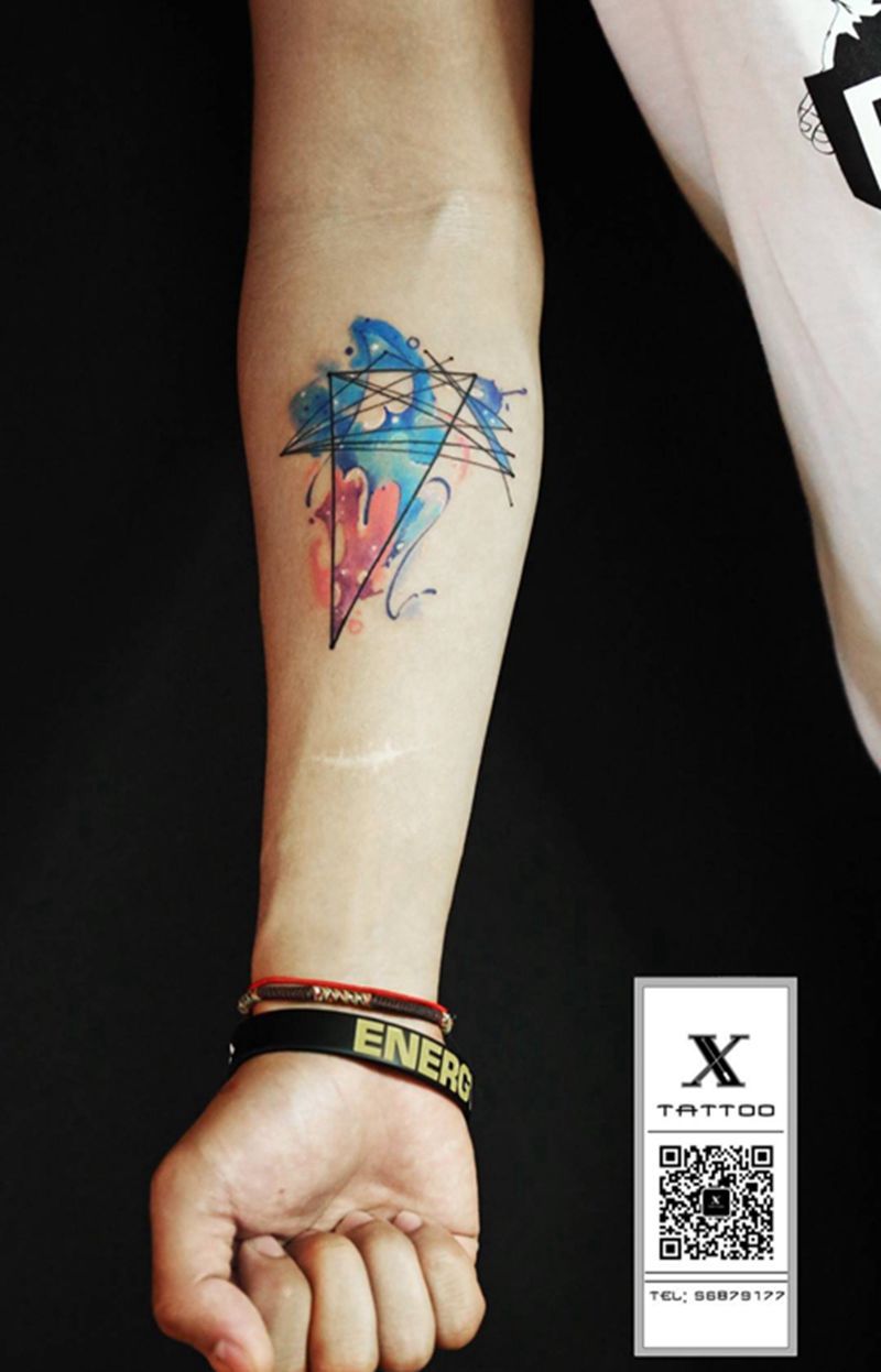 星盘纹身图片_成品手臂清新几何字符原创情侣纹身图案