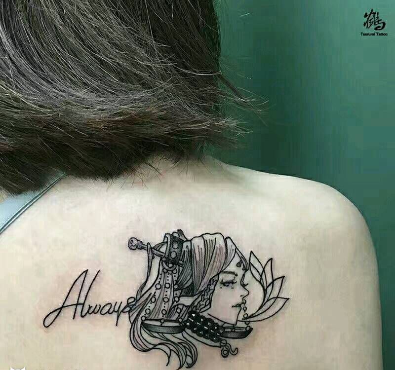 鹤见原创【天平女】纹身图片_手臂清新人物鬼神原创成品纹身图案