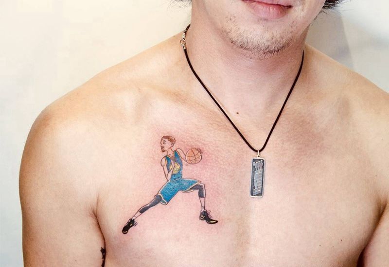 库里纹身图片_胸部New School纹身图案