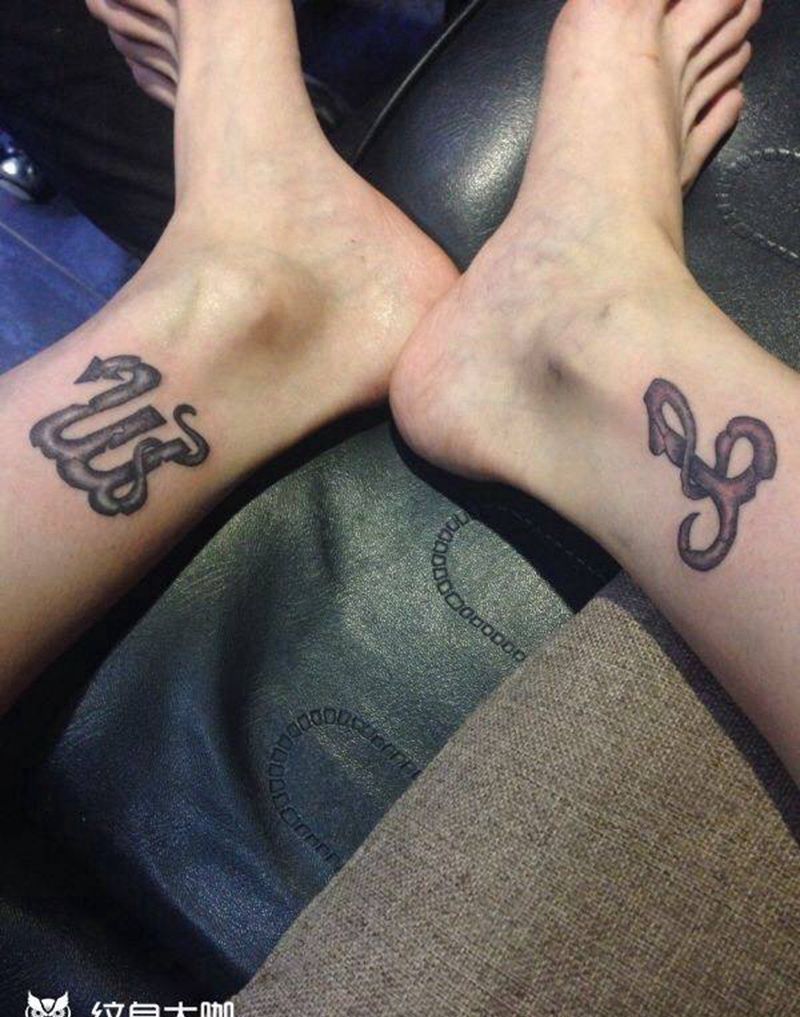 星座纹身纹身图片_成品脚部清新原创情侣纹身图案