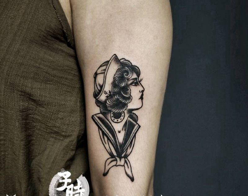 女水手纹身图片_手臂欧美原创成品纹身图案