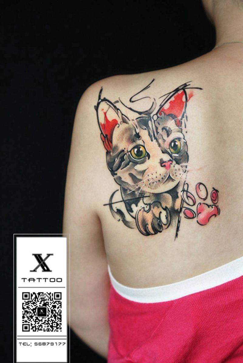 猫纹身图片_成品肩部动物原创纹身图案