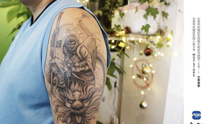 孙悟空纹身图片_手臂点刺纹身图案