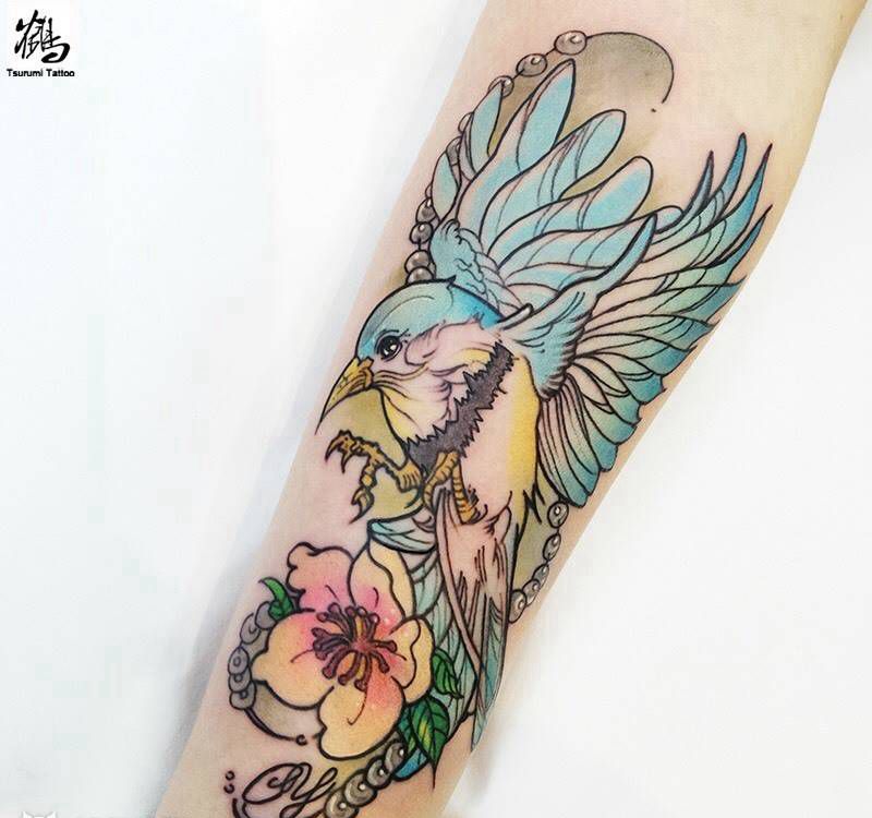青鸟纹身图片_成品手稿手臂清新写实原创动物纹身图案