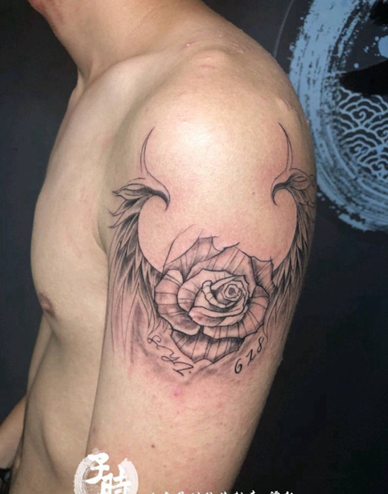 翅膀纹身图片_手臂欧美植物原创成品纹身图案