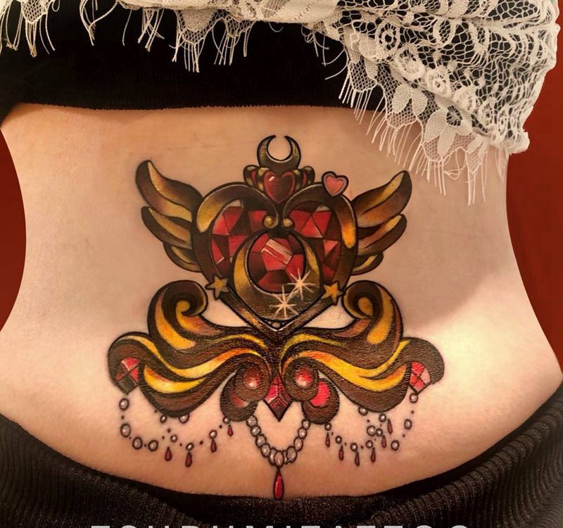 图腾遮盖纹身图片_腰部New School美少女战士纹身图案