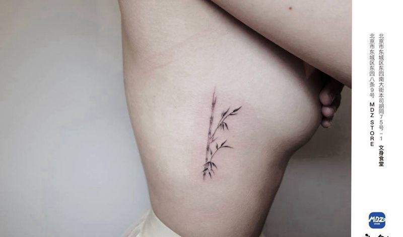 竹子纹身图片_腰部水墨纹身图案